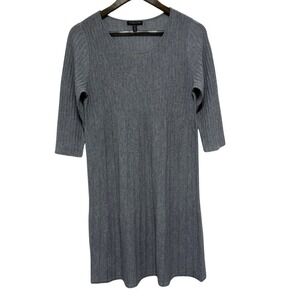 Eileen Fisher Dress Womens S Petite Gray Pleated Wool Pleated Long Sleeve Career